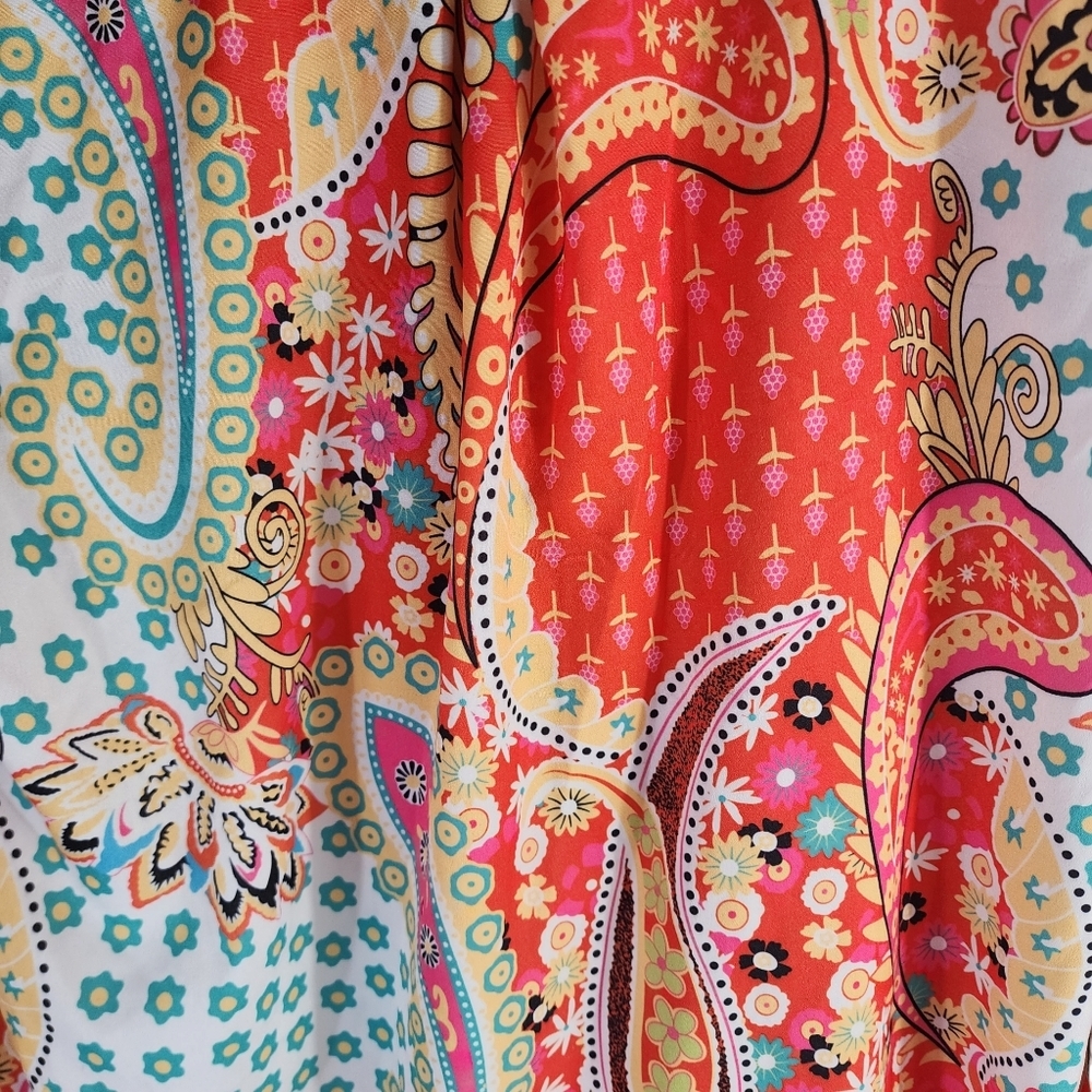 Women's MISSLOOK Orange Paisley Long Sleeve Button Boho Down Tunic Top Medium - Picture 6 of 11
